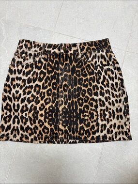 Pull&Bear Leopard Print Mini Jean Skirt - Brown & Black